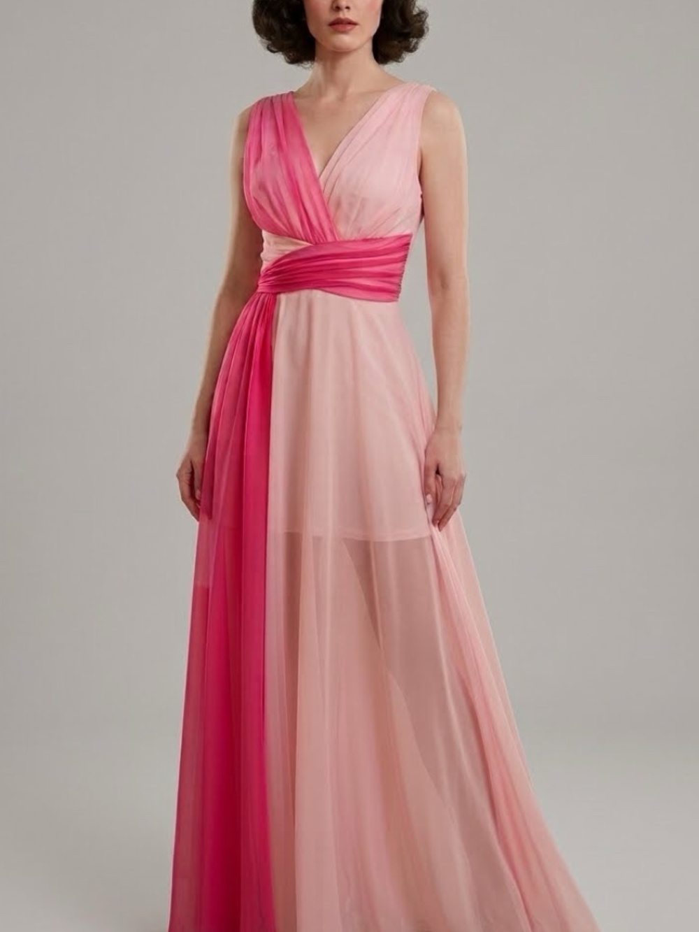 Rare Vintage 1950's Van Raalte Myth Nightgown Grecian Pink Colorblock Sz 34 USA